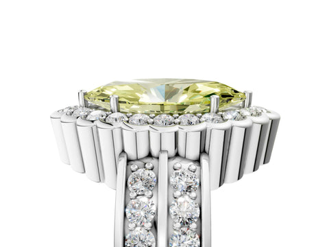 White gold Fancy Yellow Marquise Cut Halo Diamond Split Shank Ring with Scalloped Prong Setting_17