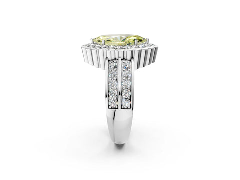 White gold Fancy Yellow Marquise Cut Halo Diamond Split Shank Ring with Scalloped Prong Setting_2