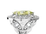 White gold Fancy Yellow Marquise Cut Halo Milgrain Diamond Engagement Ring with Leaf Band and Four-Prong Setting_5