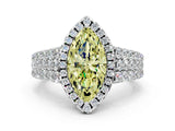 White gold Fancy Yellow Marquise Cut Halo Pavé Diamond Engagement Ring with Split Shank and Four-Prong Setting_15
