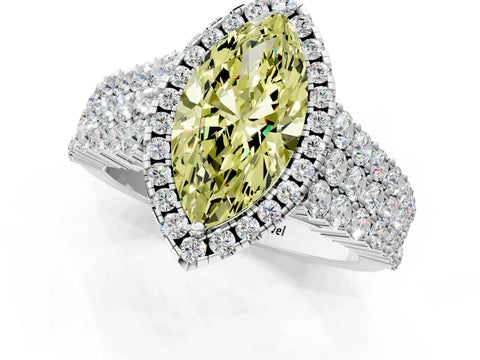 White gold Fancy Yellow Marquise Cut Halo Pavé Diamond Engagement Ring with Split Shank and Four-Prong Setting_4