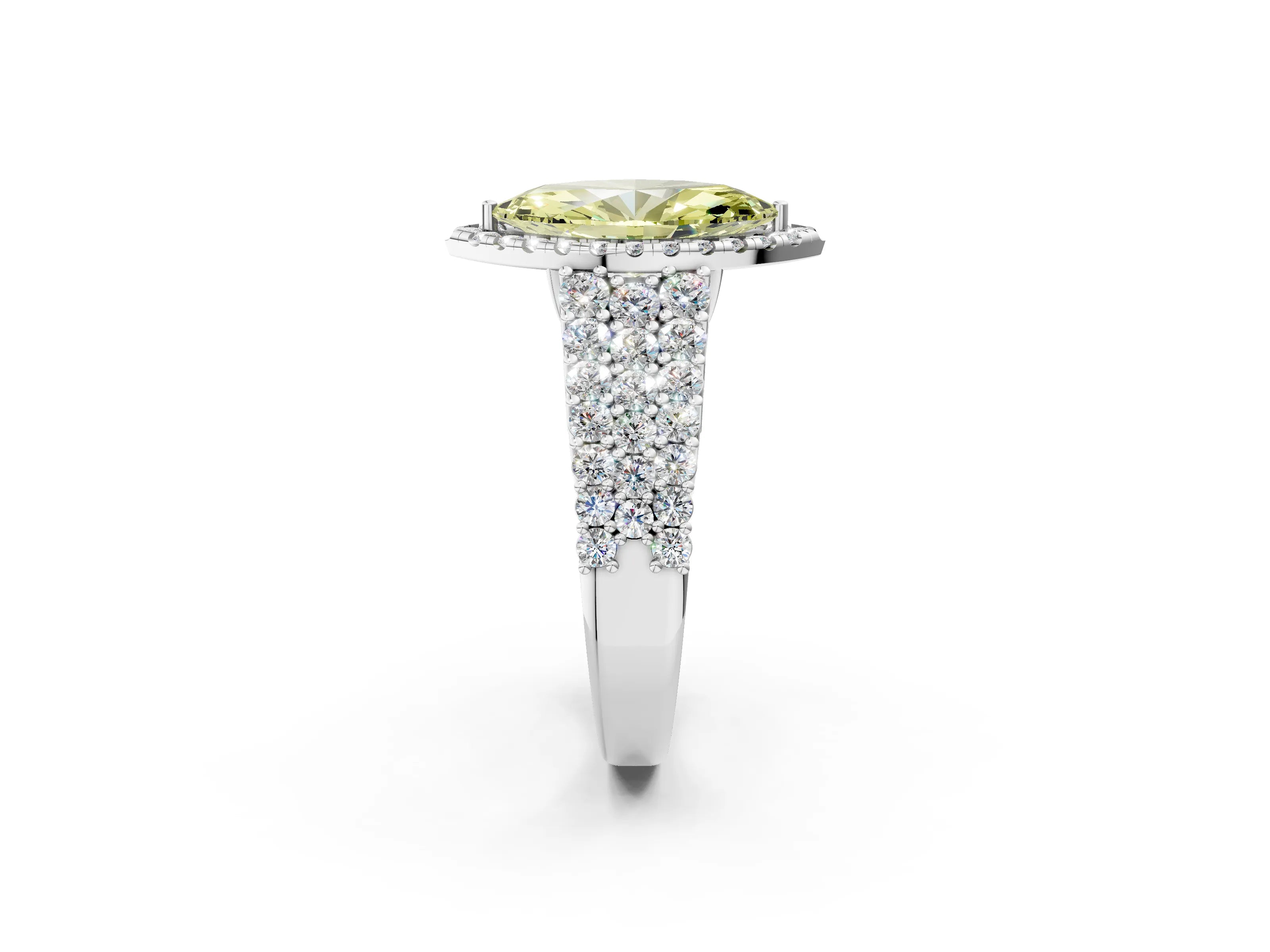 White gold Fancy Yellow Marquise Cut Halo Pavé Diamond Engagement Ring with Split Shank and Four-Prong Setting_5