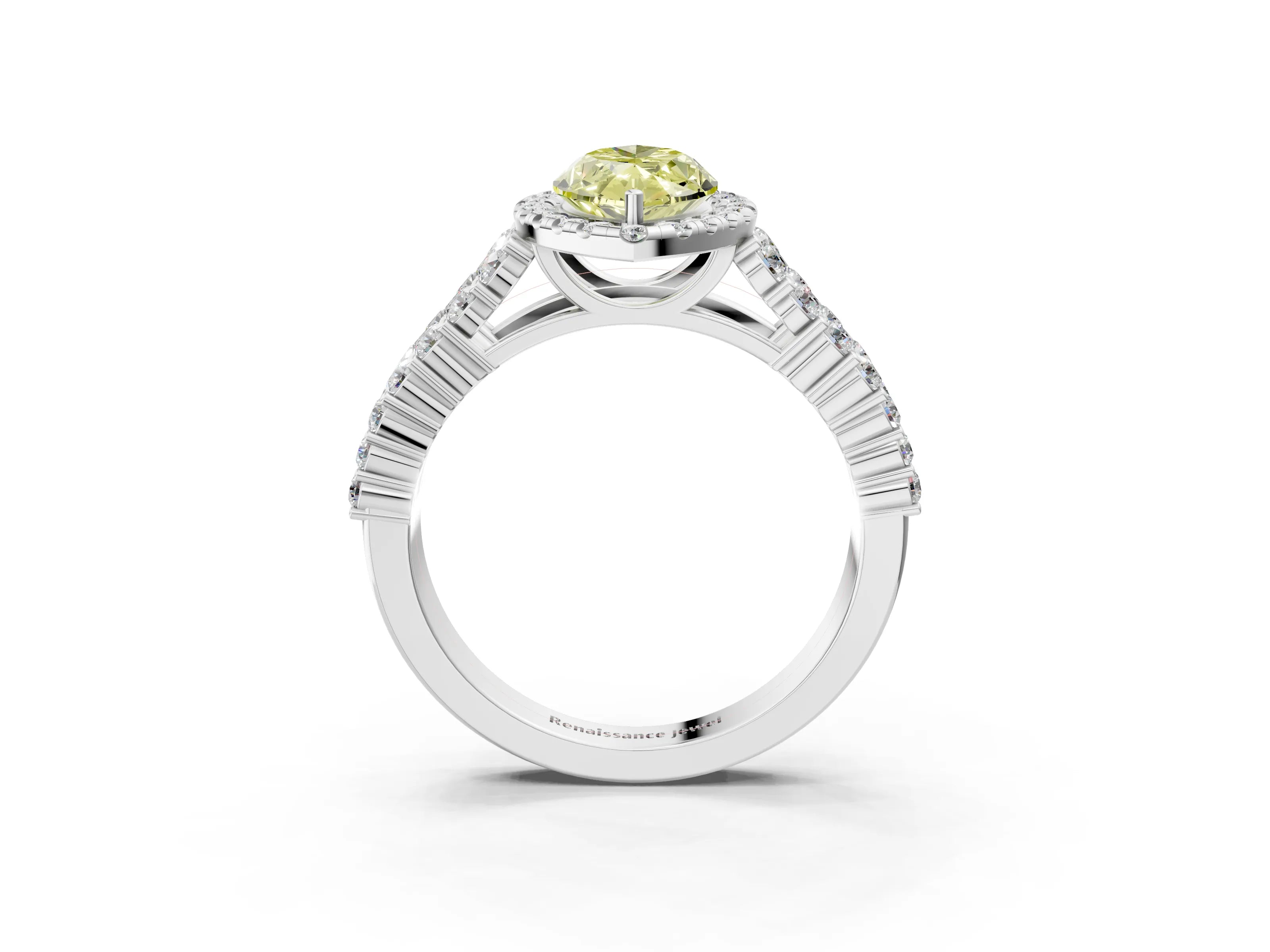 White gold Fancy Yellow Marquise Cut Halo Pavé Diamond Engagement Ring with Split Shank and Four-Prong Setting_6