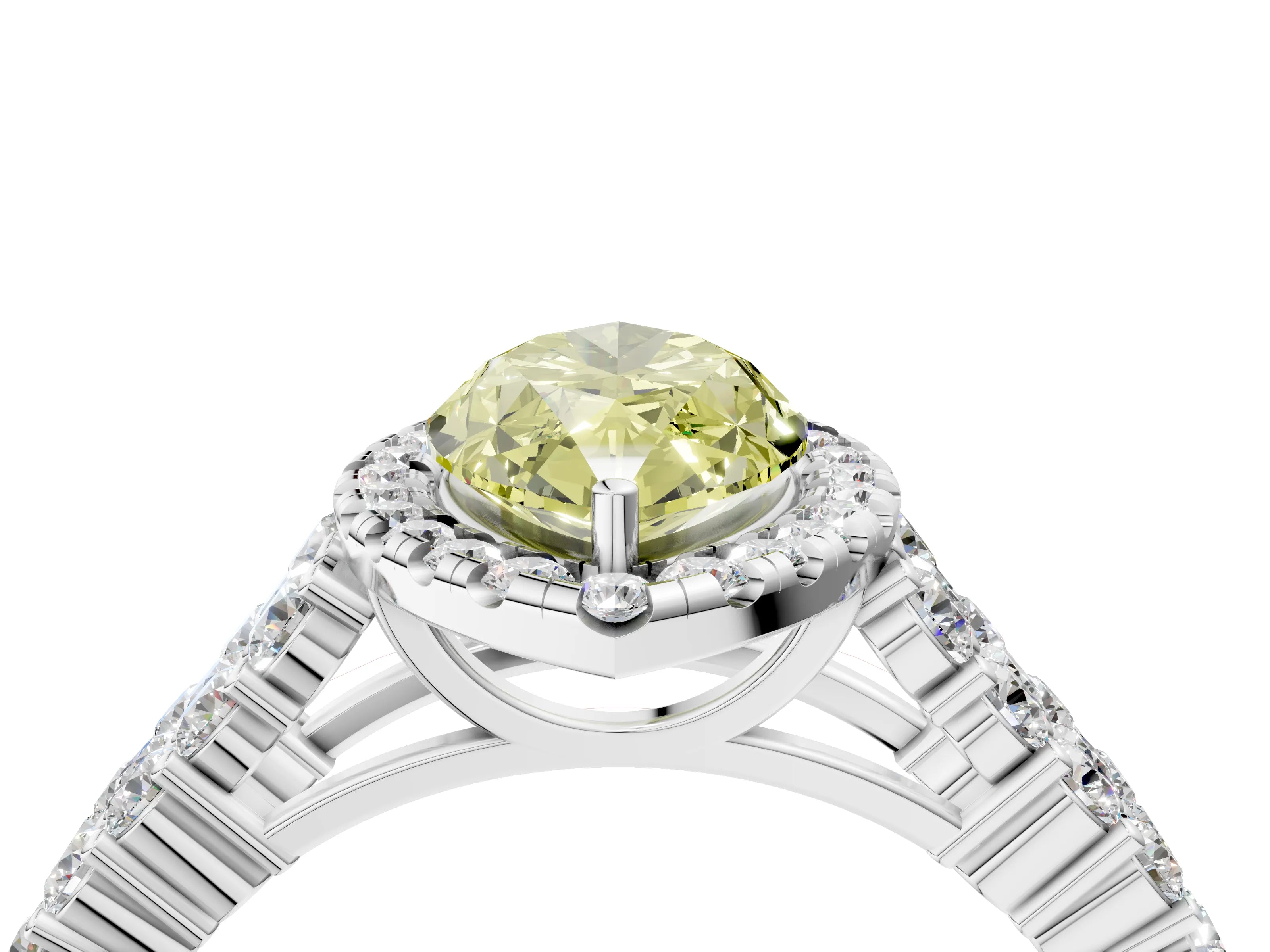 White gold Fancy Yellow Marquise Cut Halo Pavé Diamond Engagement Ring with Split Shank and Four-Prong Setting_7