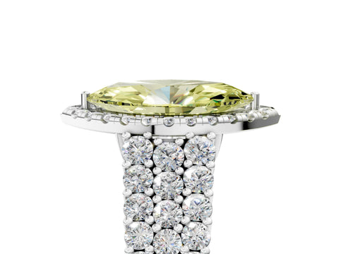White gold Fancy Yellow Marquise Cut Halo Pavé Diamond Engagement Ring with Split Shank and Four-Prong Setting_8