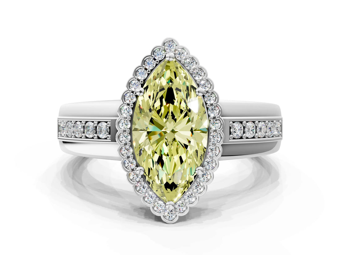 White gold Fancy Yellow Marquise  Cut Halo Pave Band Four-Prong Ring_28