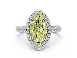 White gold Fancy Yellow Marquise  Cut Halo Pave Band Four-Prong Setting Ring