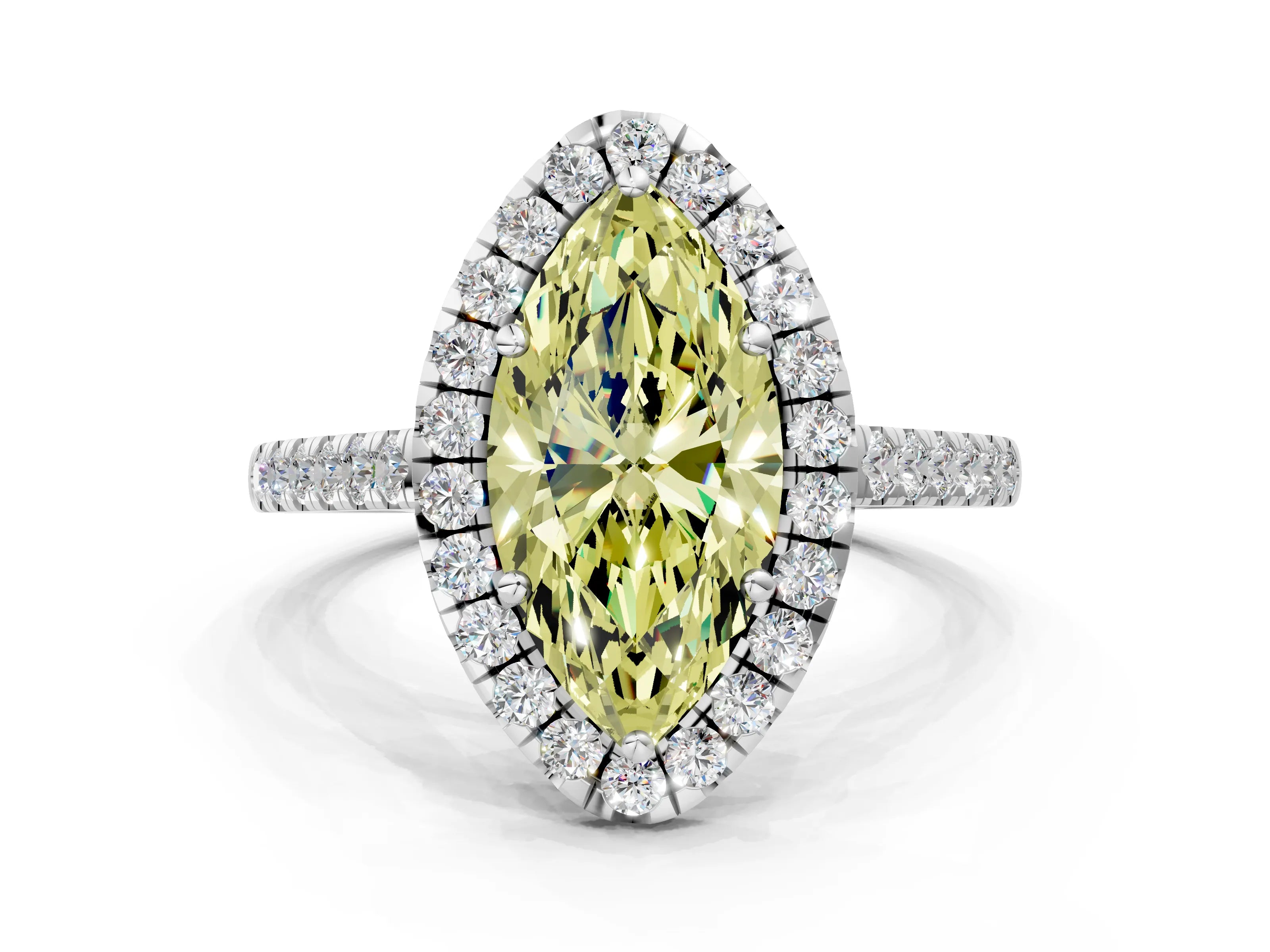 White gold Fancy Yellow Marquise Cut Halo Pave Diamond Engagement Ring with Four-Prong Setting_24
