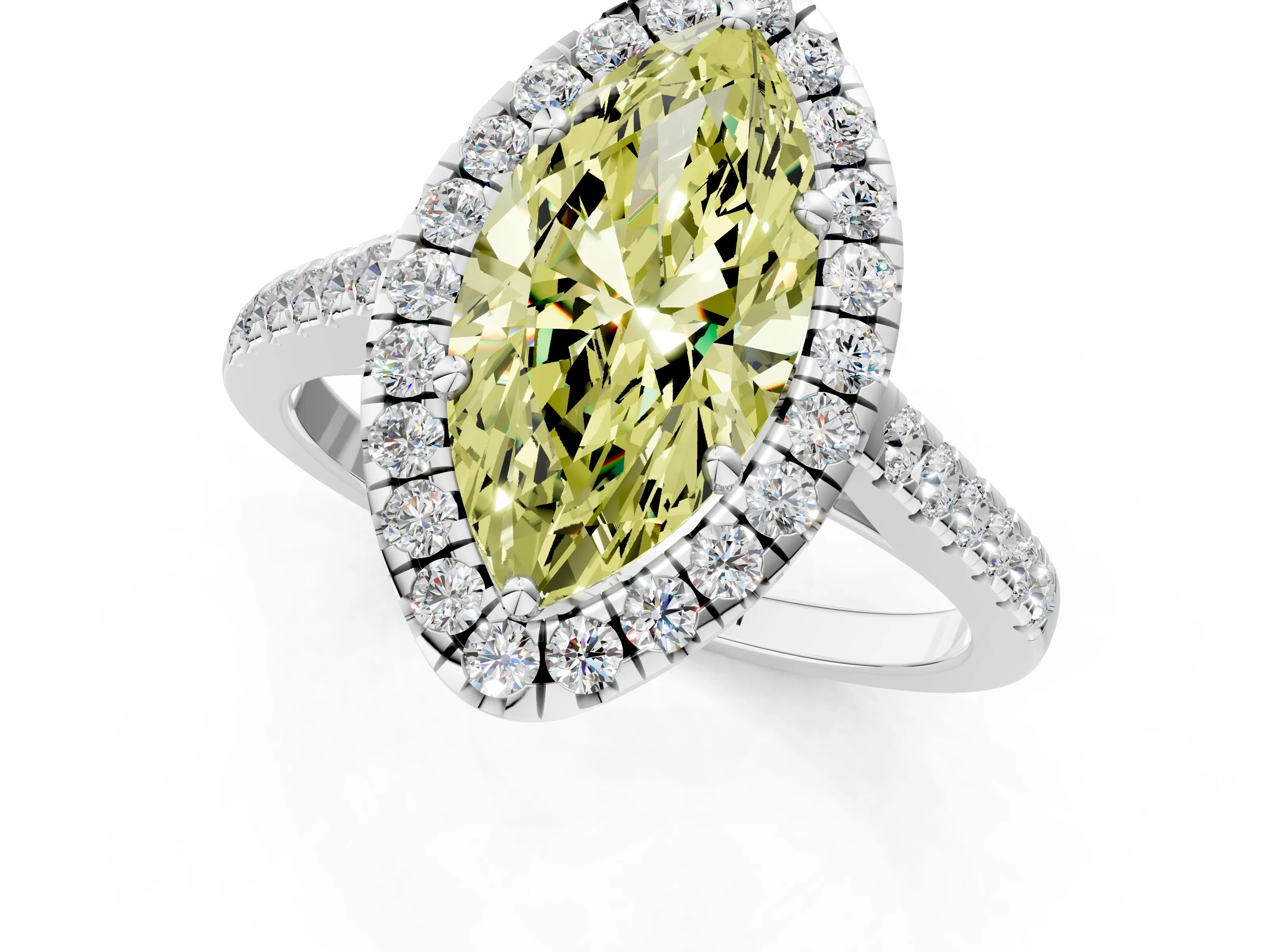 White gold Fancy Yellow Marquise Cut Halo Pave Diamond Engagement Ring with Four-Prong Setting_25