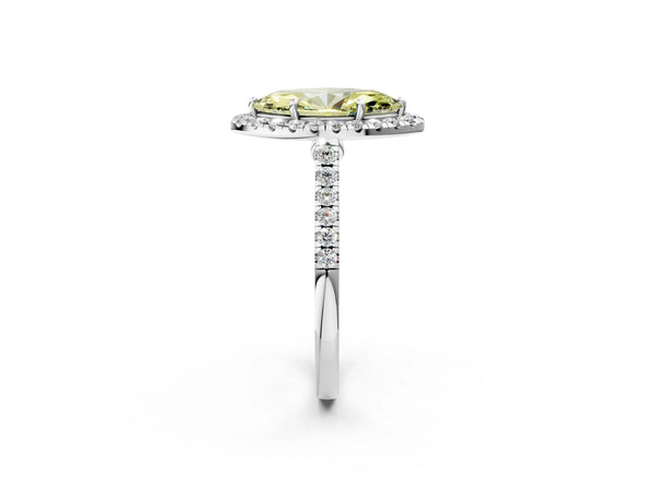 White gold Fancy Yellow Marquise Cut Halo Pave Diamond Engagement Ring with Four-Prong Setting