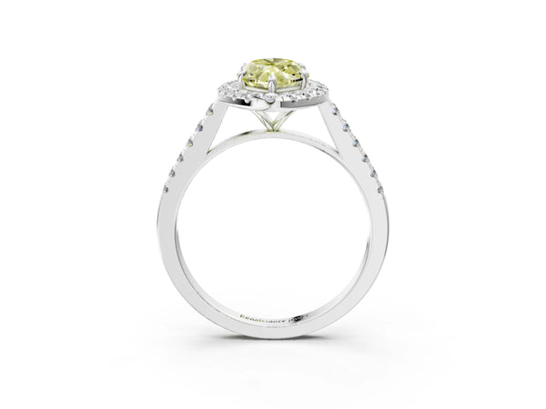 White gold Fancy Yellow Marquise Cut Halo Pave Diamond Engagement Ring with Four-Prong Setting