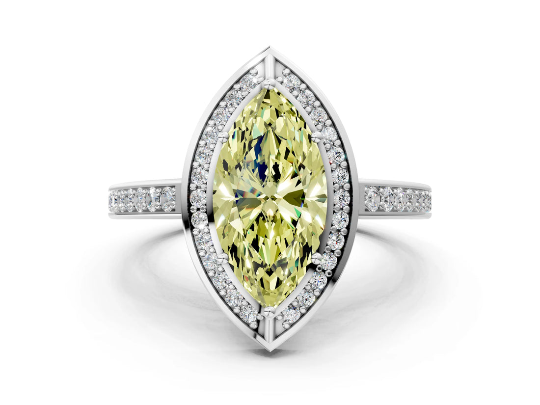 White gold Fancy Yellow Marquise  Cut Halo Pave Split Shank Prong Setting Ring_27