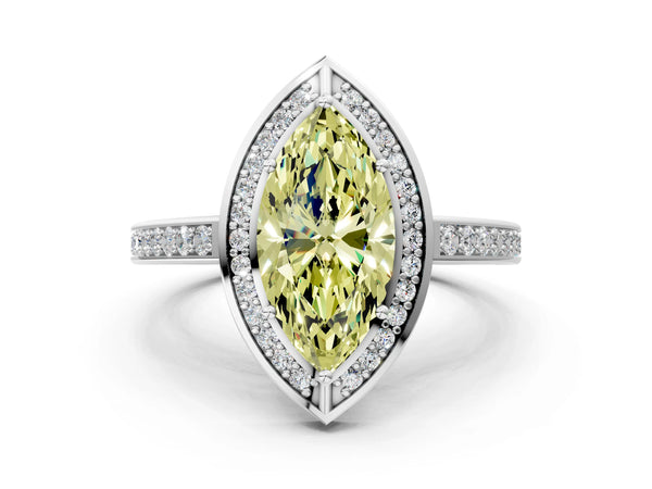 White gold Fancy Yellow Marquise  Cut Halo Pave Split Shank Prong Setting Ring