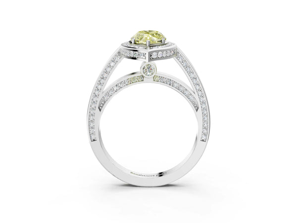 White gold Fancy Yellow Marquise  Cut Halo Pave Split Shank Prong Setting Ring
