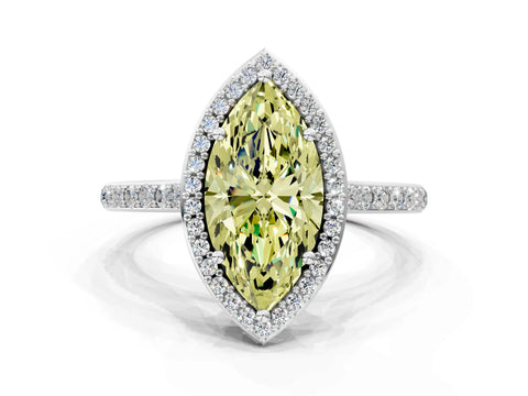 White gold Fancy Yellow Marquise Cut Halo Round Diamond Pavé Band with Four-Prong Setting_15