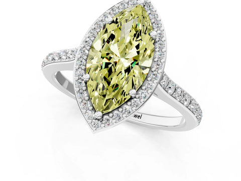 White gold Fancy Yellow Marquise Cut Halo Round Diamond Pavé Band with Four-Prong Setting_16