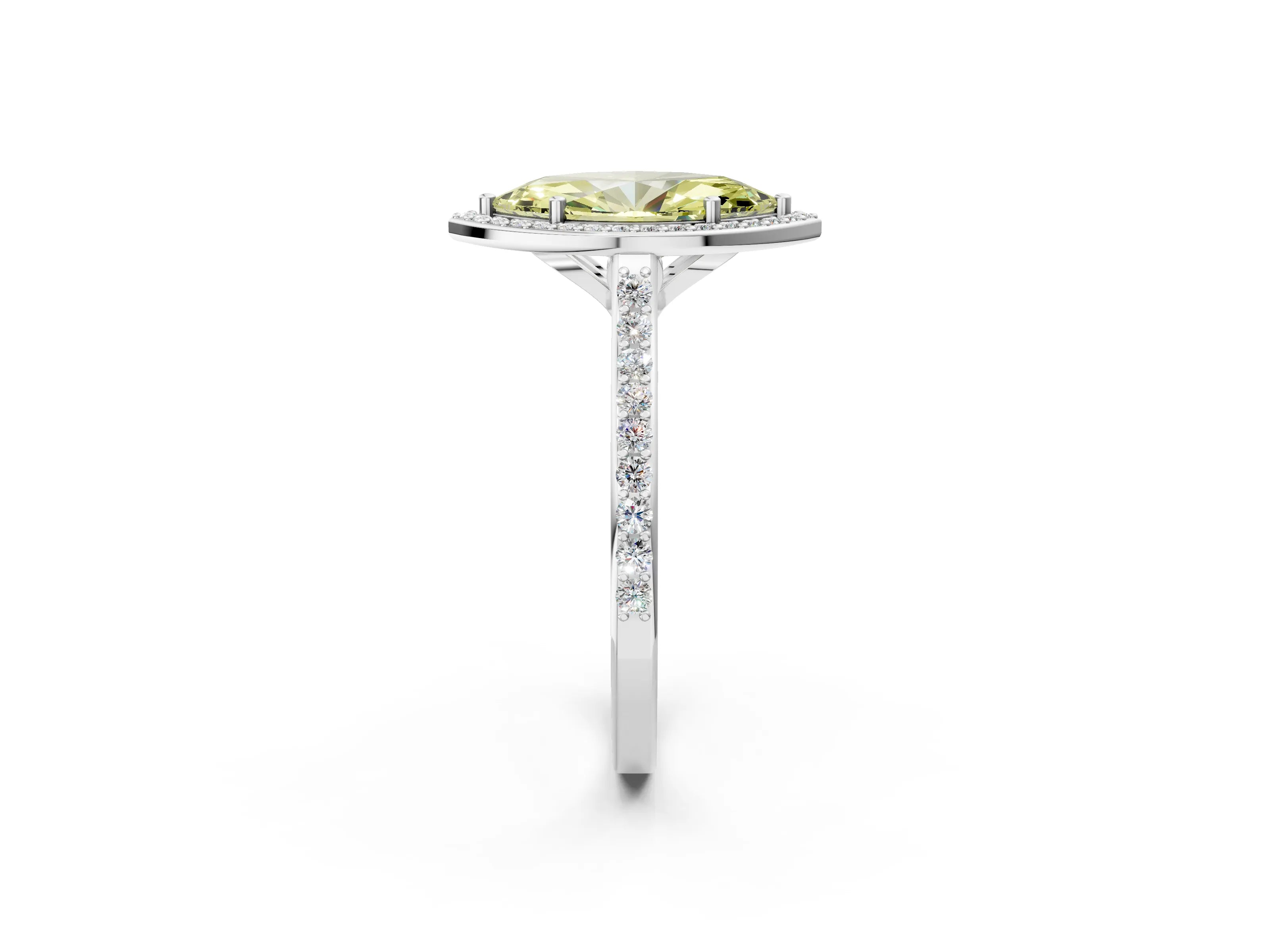 White gold Fancy Yellow Marquise Cut Halo Round Diamond Pavé Band with Four-Prong Setting_17