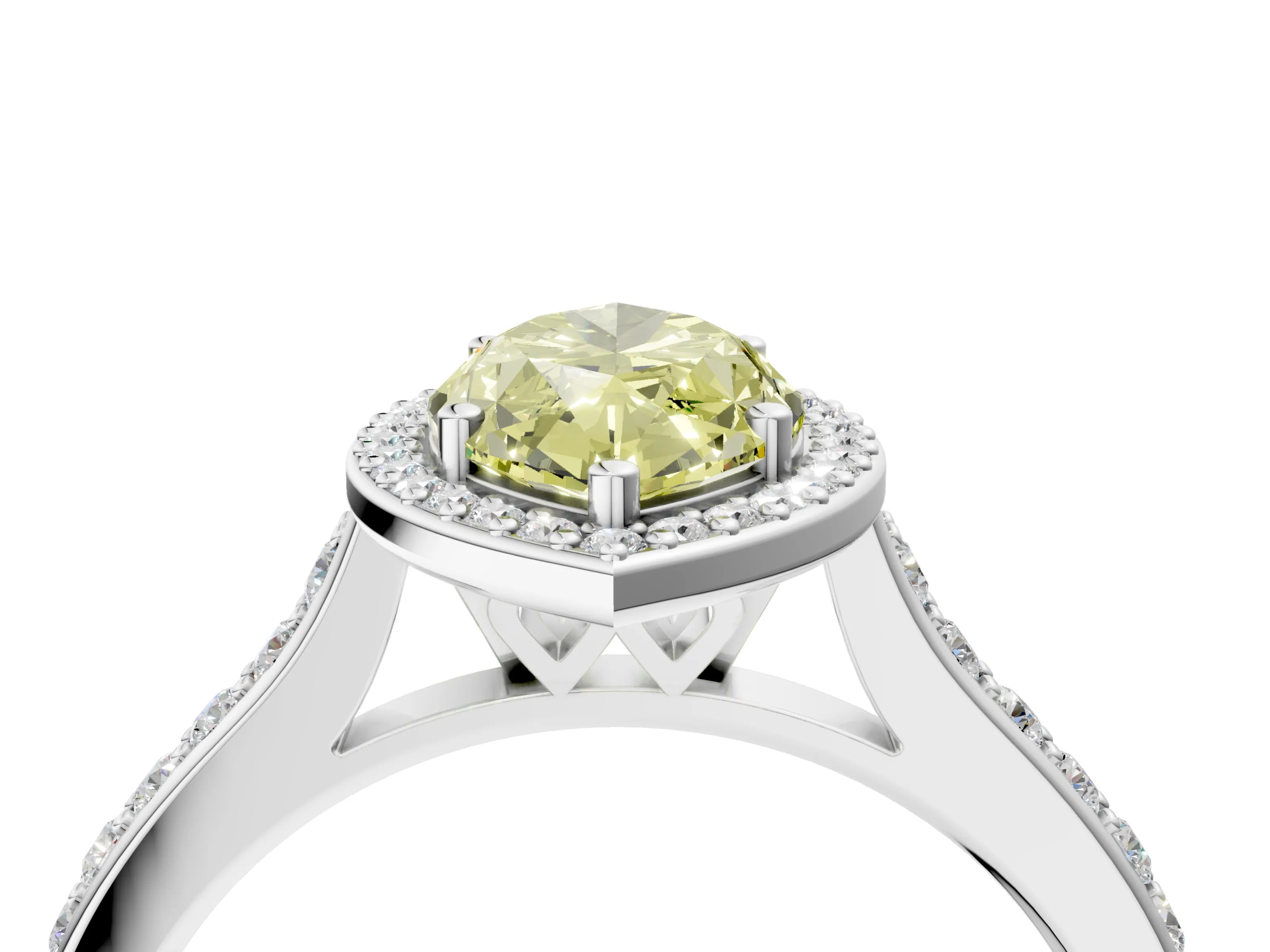 White gold Fancy Yellow Marquise Cut Halo Round Diamond Pavé Band with Four-Prong Setting_19