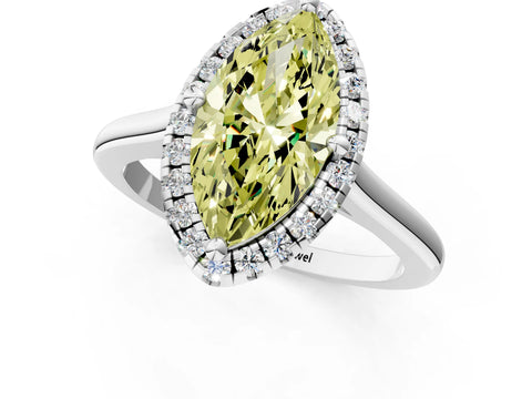 White gold Fancy Yellow Marquise Cut Halo Round Diamond Solitaire Engagement Ring with Pave Band and Four-Prong Setting_25