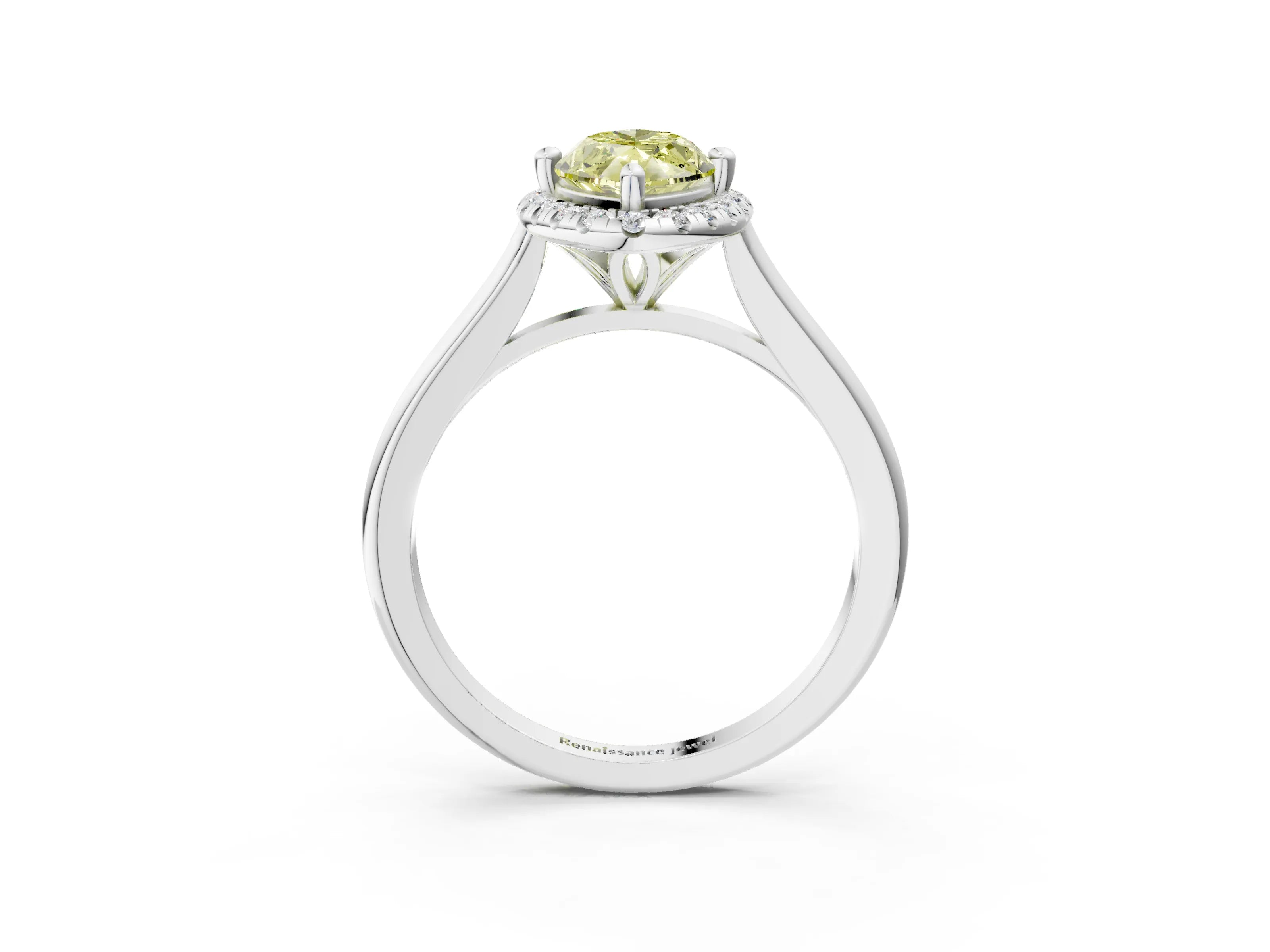 White gold Fancy Yellow Marquise Cut Halo Round Diamond Solitaire Engagement Ring with Pave Band and Four-Prong Setting_27