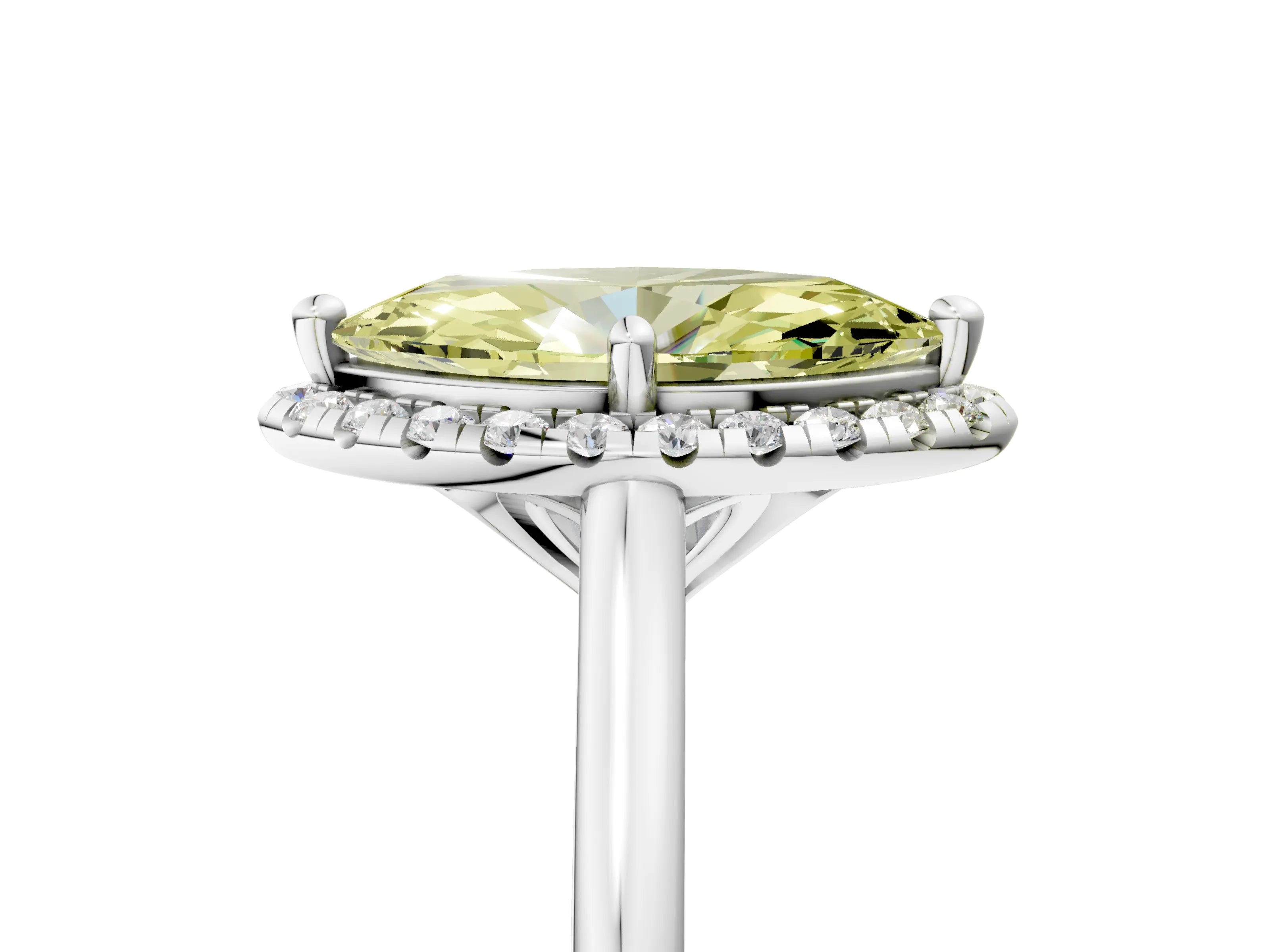 White gold Fancy Yellow Marquise Cut Halo Round Diamond Solitaire Engagement Ring with Pave Band and Four-Prong Setting_29