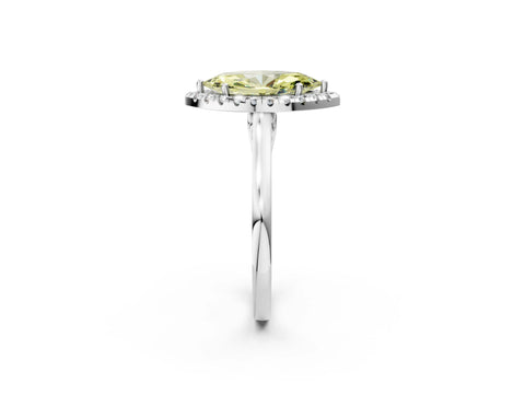 White gold Fancy Yellow Marquise Cut Halo Round Diamond Solitaire Ring with Pavé Band and Four-Prong Setting_2