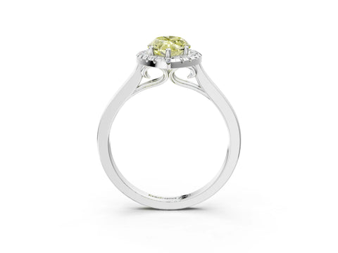 White gold Fancy Yellow Marquise Cut Halo Round Diamond Solitaire Ring with Pavé Band and Four-Prong Setting_3