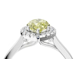 White gold Fancy Yellow Marquise Cut Halo Round Diamond Solitaire Ring with Pavé Band and Four-Prong Setting_4