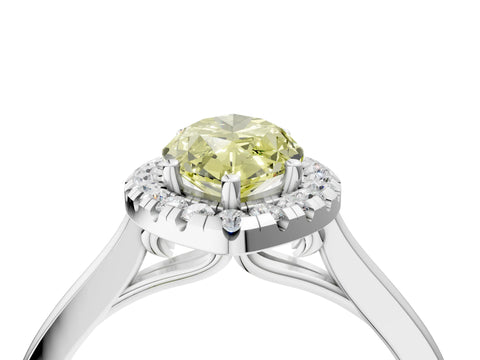 White gold Fancy Yellow Marquise Cut Halo Round Diamond Solitaire Ring with Pavé Band and Four-Prong Setting_4