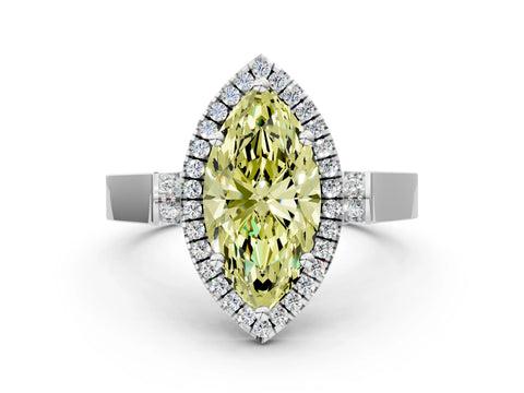 White gold Fancy Yellow Marquise Cut Halo Round Diamond Twist Band with Four-Prong Setting_24
