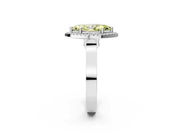 Platinum Fancy Yellow Marquise Cut Halo Round Diamond Twist Band with Four-Prong Setting