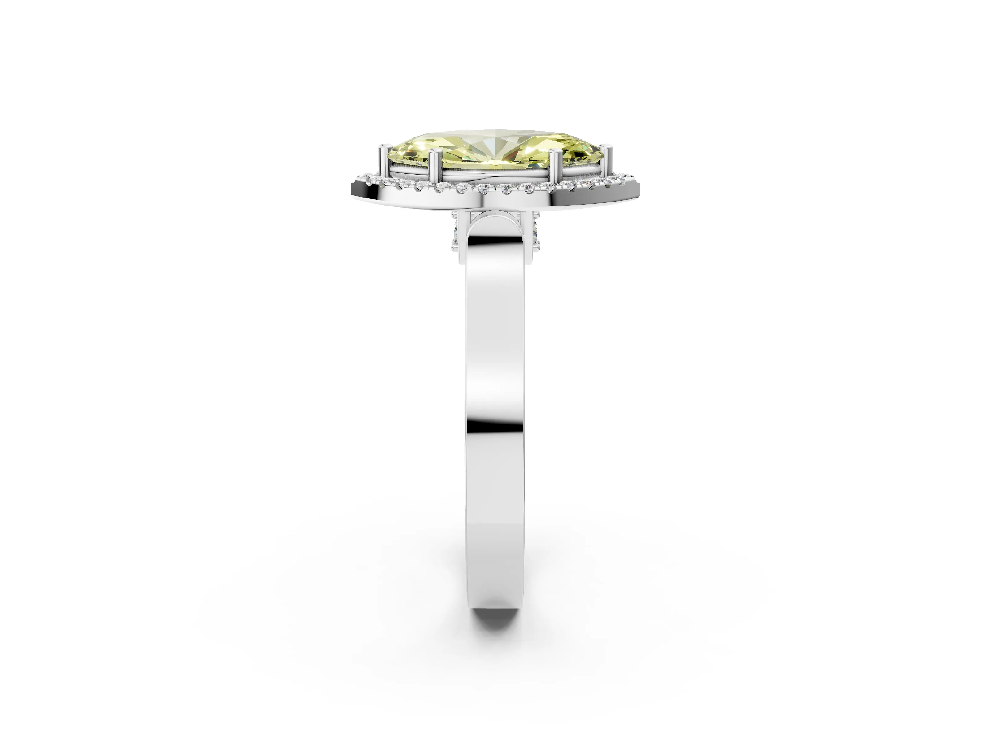 White gold Fancy Yellow Marquise Cut Halo Round Diamond Twist Band with Four-Prong Setting_26