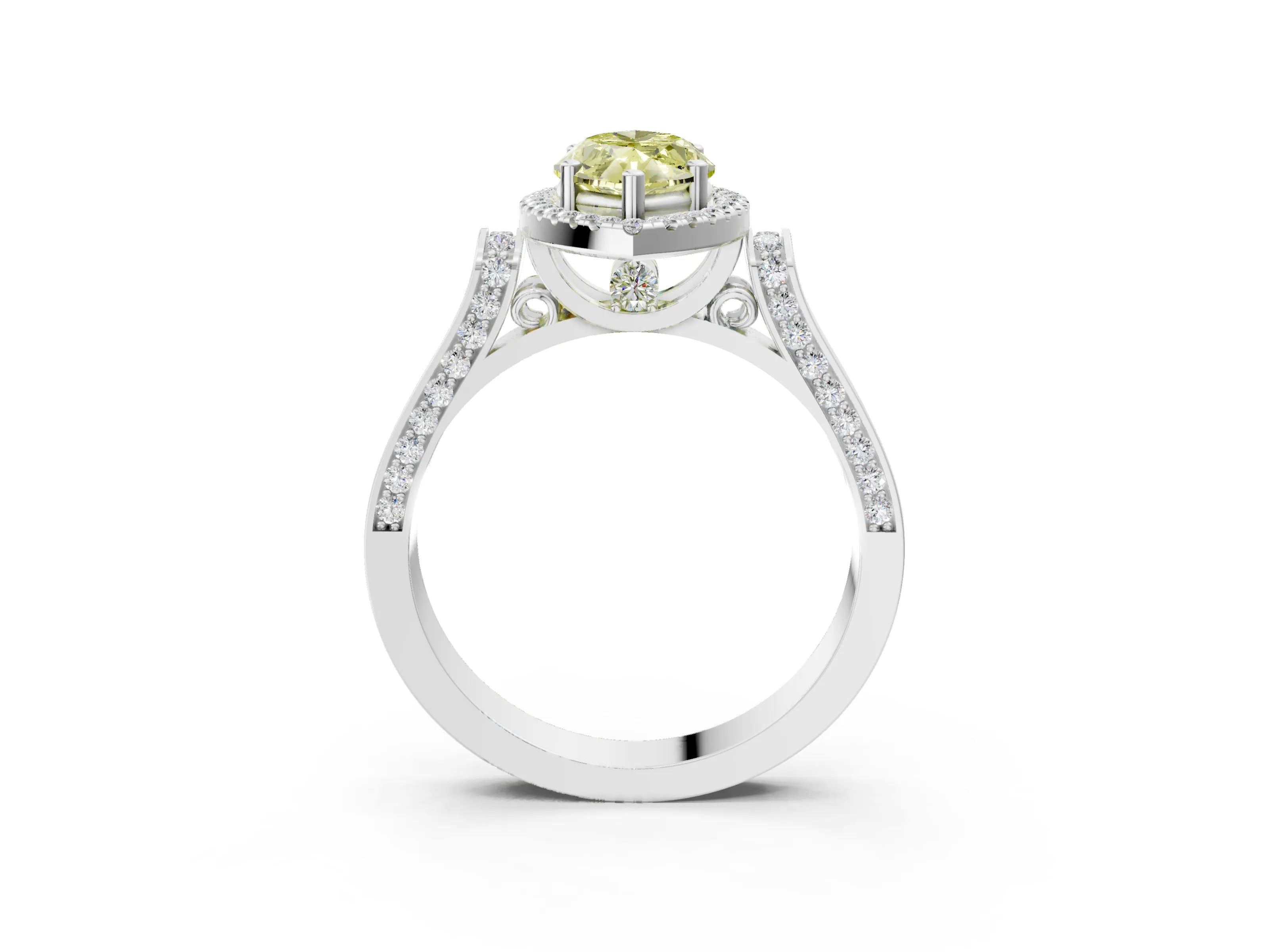 White gold Fancy Yellow Marquise Cut Halo Round Diamond Twist Band with Four-Prong Setting_27