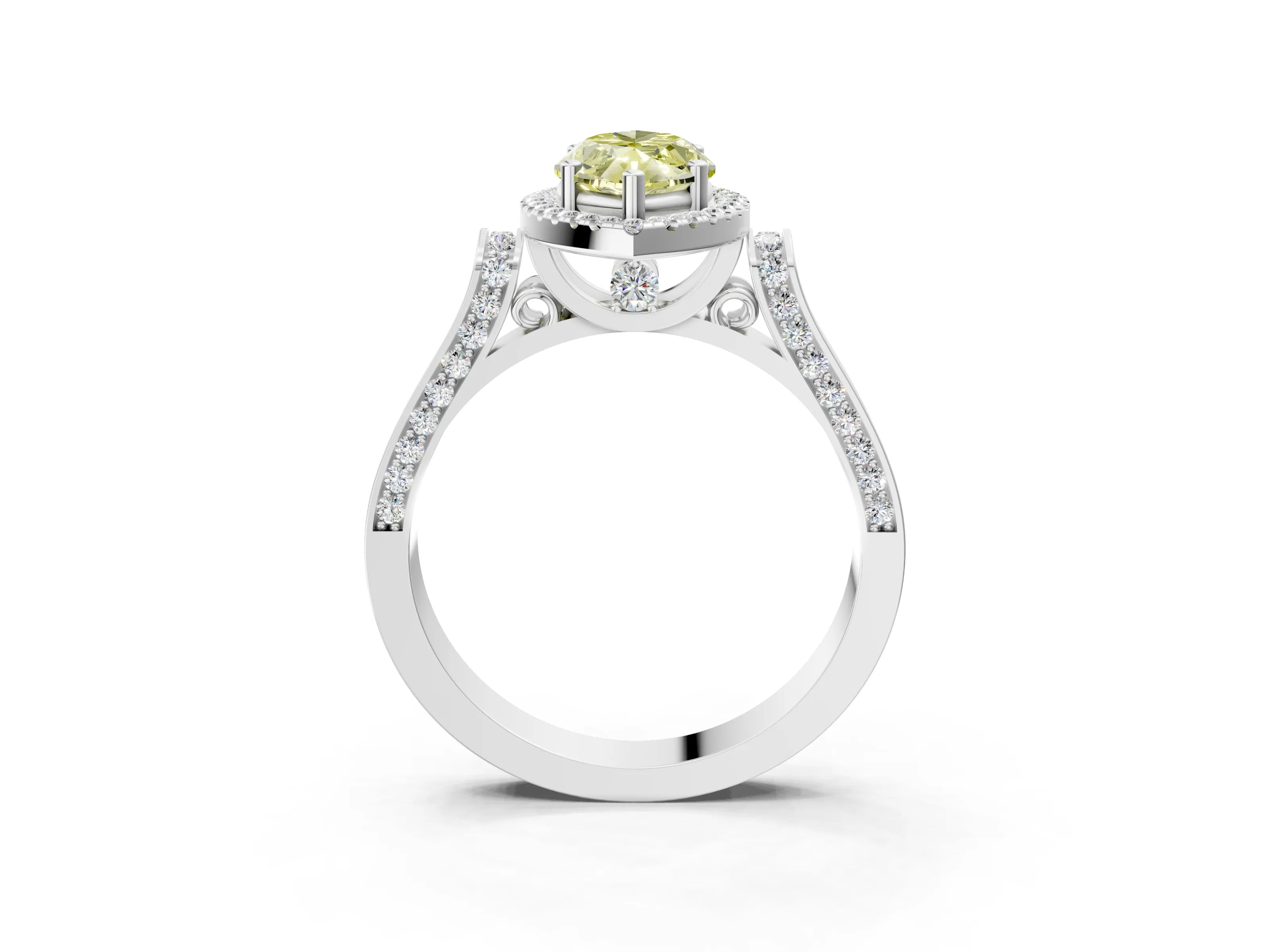 White gold Fancy Yellow Marquise Cut Halo Round Diamond Twist Band with Four-Prong Setting_3