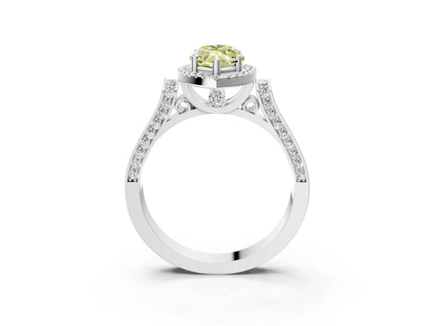 White gold Fancy Yellow Marquise Cut Halo Round Diamond Twist Band with Four-Prong Setting_3