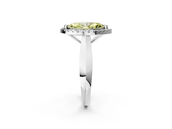 White gold Fancy Yellow Marquise  Cut Halo Solitaire Engagement Ring with Square Band and Four-Prong Setting