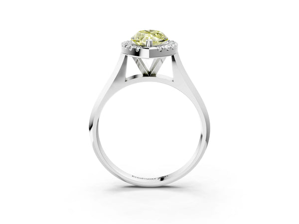 White gold Fancy Yellow Marquise  Cut Halo Solitaire Engagement Ring with Square Band and Four-Prong Setting
