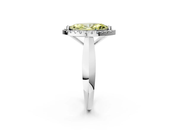 White gold Fancy Yellow Marquise  Cut Halo Solitaire Engagement Ring with Square Band and Four-Prong Setting