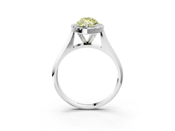 White gold Fancy Yellow Marquise  Cut Halo Solitaire Engagement Ring with Square Band and Four-Prong Setting