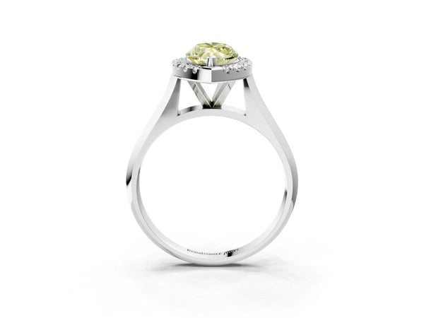 White gold Fancy Yellow Marquise  Cut Halo Solitaire Engagement Ring with Square Band and Four-Prong Setting