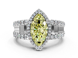 White gold Fancy Yellow Marquise  Cut Halo Split Shank Diamond Ring with Four-Prong Setting