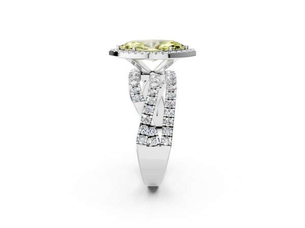 Platinum Fancy Yellow Marquise  Cut Halo Split Shank Prong Setting Ring