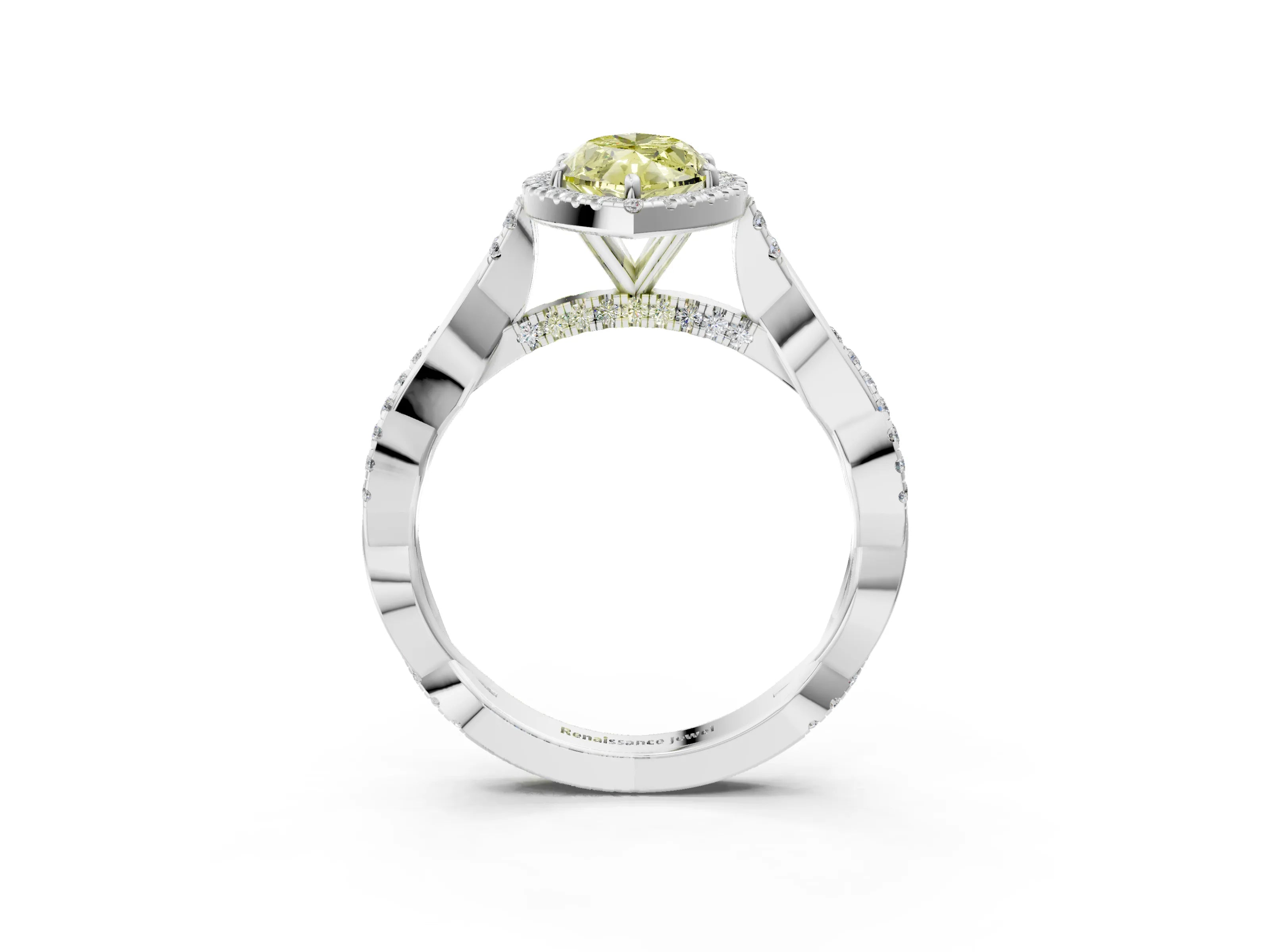 White gold Fancy Yellow Marquise Cut Halo Twist Band with Four-Prong Setting_27