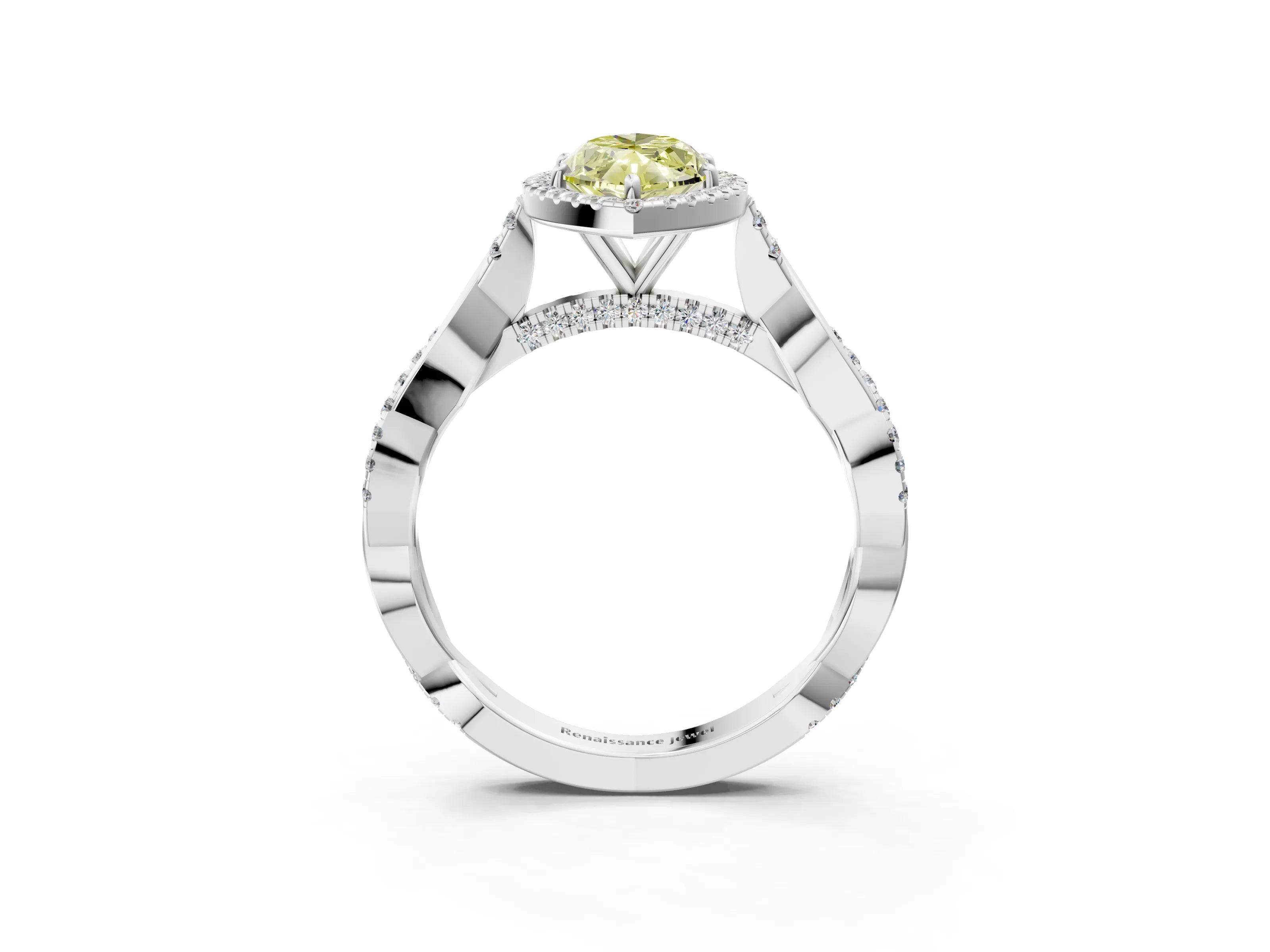 White gold Fancy Yellow Marquise Cut Halo Twist Band with Four-Prong Setting_63