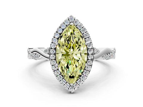 White gold Fancy Yellow Marquise Cut Halo Twist Band with Four-Prong Setting_84