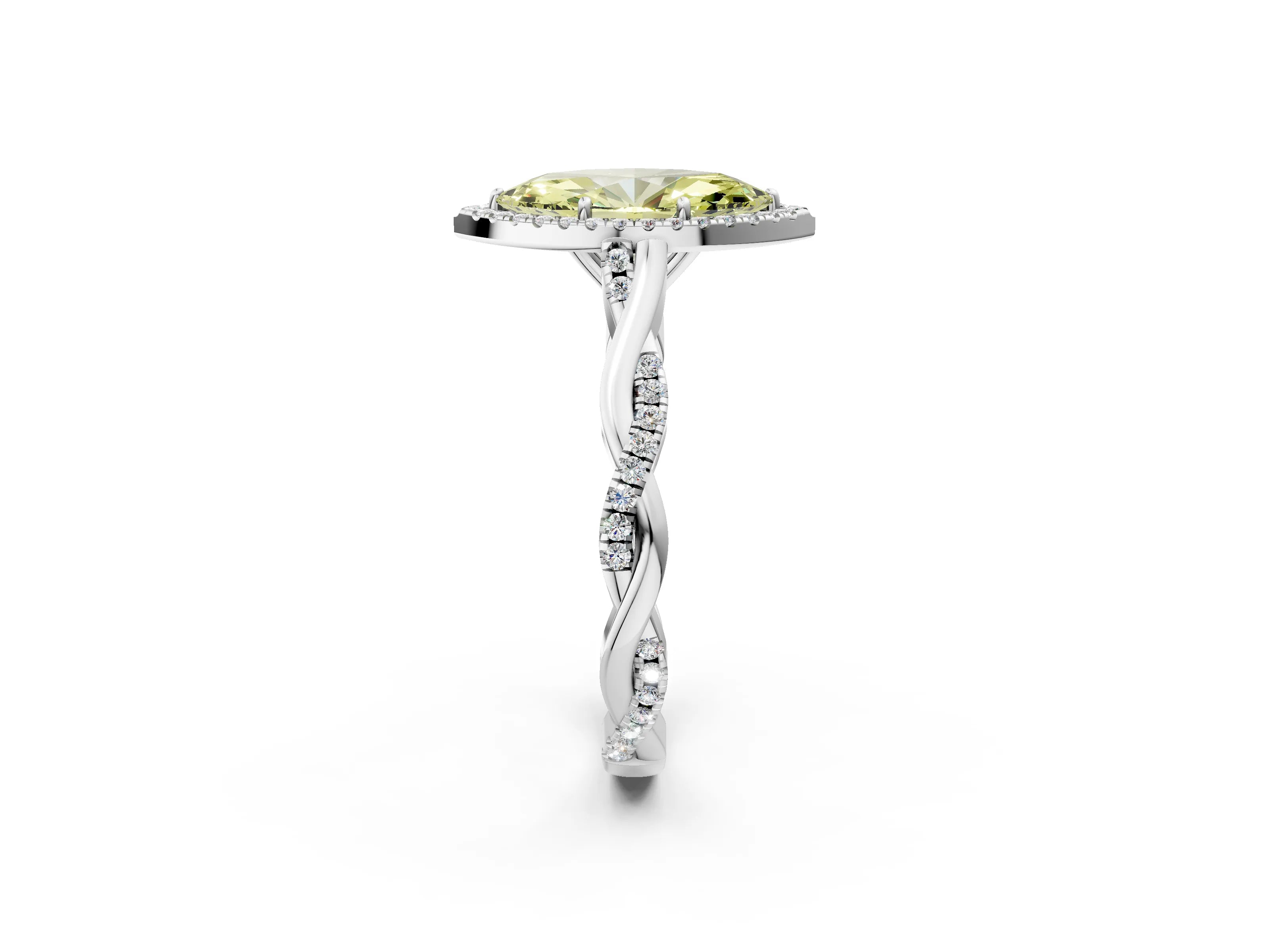 White gold Fancy Yellow Marquise Cut Halo Twist Band with Four-Prong Setting_86