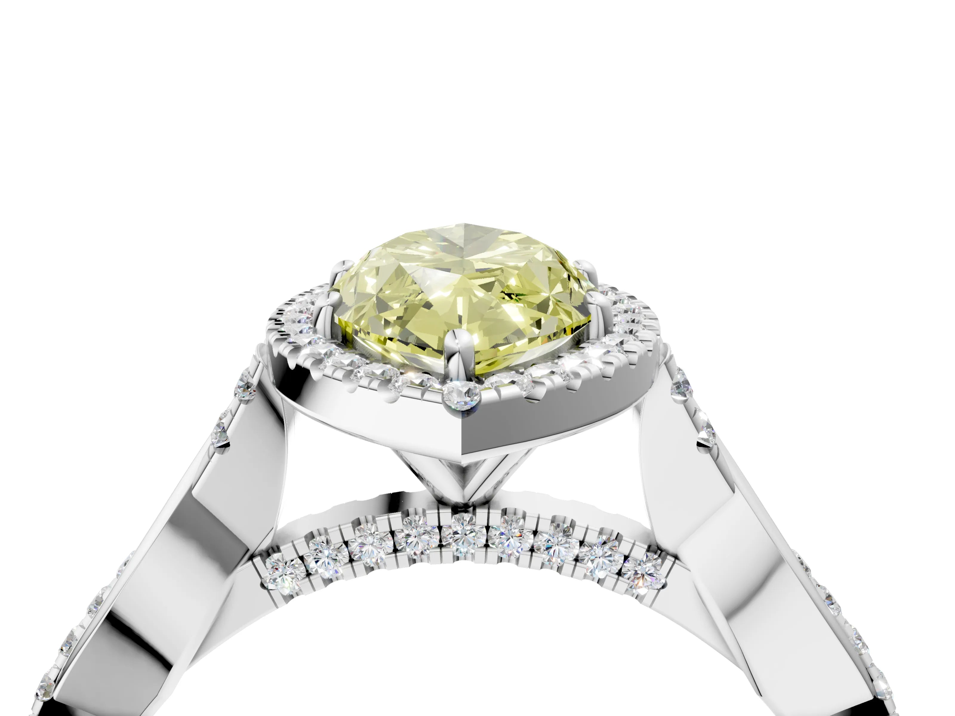 White gold Fancy Yellow Marquise Cut Halo Twist Band with Four-Prong Setting_88