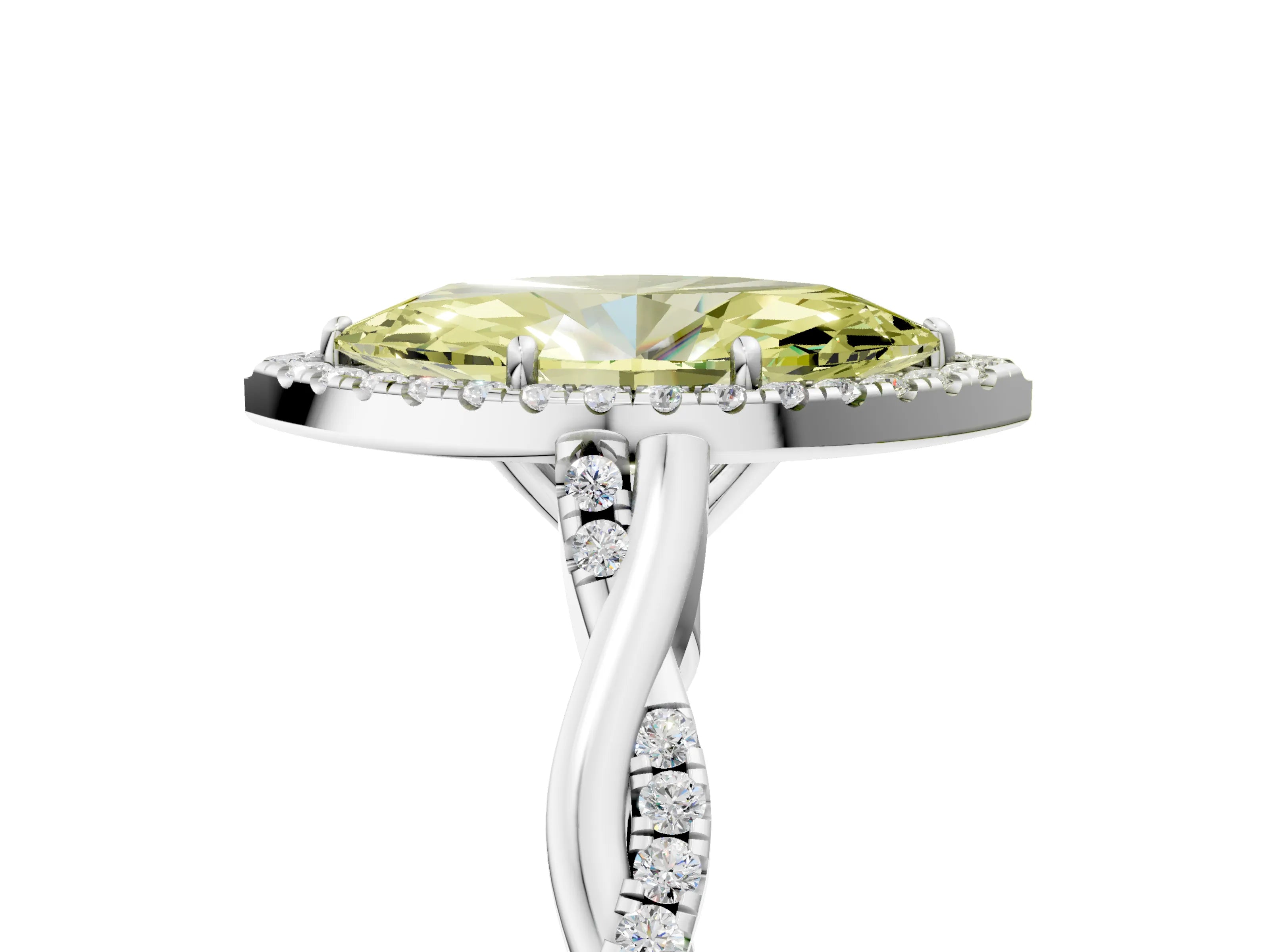 White gold Fancy Yellow Marquise Cut Halo Twist Band with Four-Prong Setting_89