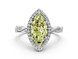 White gold Fancy Yellow Marquise  Cut Halo Twisted Band Four-Prong Ring
