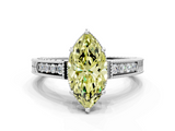 White gold Fancy Yellow Marquise  Cut Milgrain Channel Set Engagement Ring with Solitaire Prong Setting